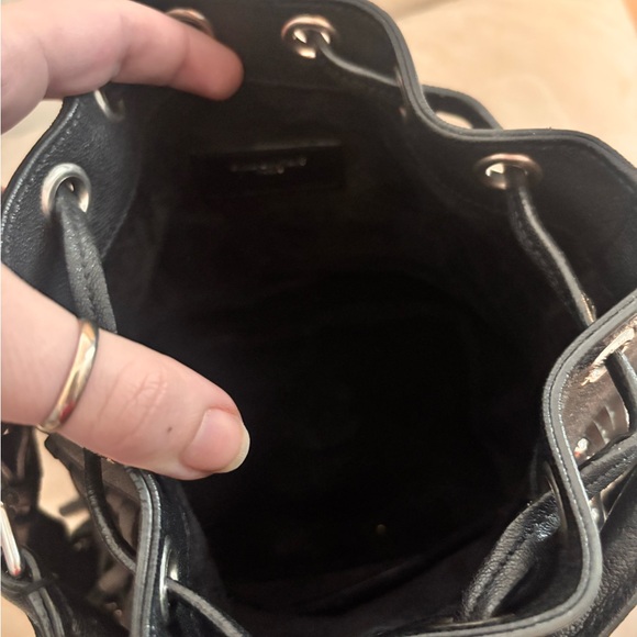 Saint Laurent Emmanuelle Small Black Leather Star Studded Fringe Bucket Bag
